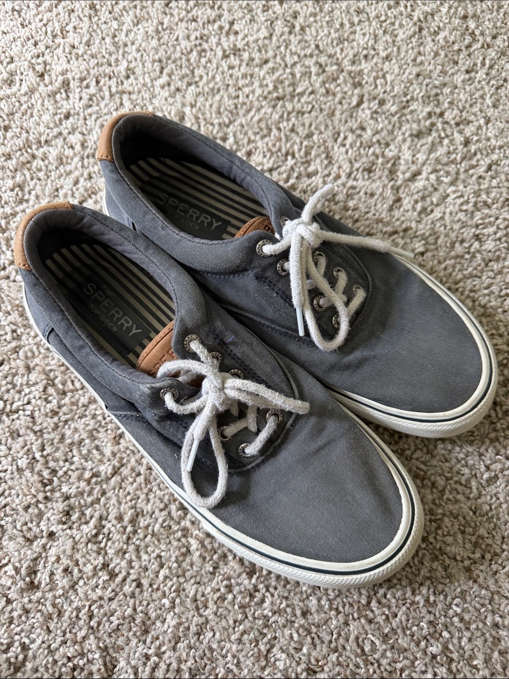 Sperry Men's Gray Canvas Boat Shoes with Tan Accents